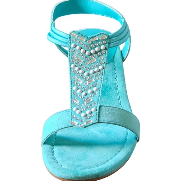 EAST 5TH Women's Turquoise Wedge Sparkle Rhinestone High Heel Sandal NIB Size 5M - Picture 3 of 16